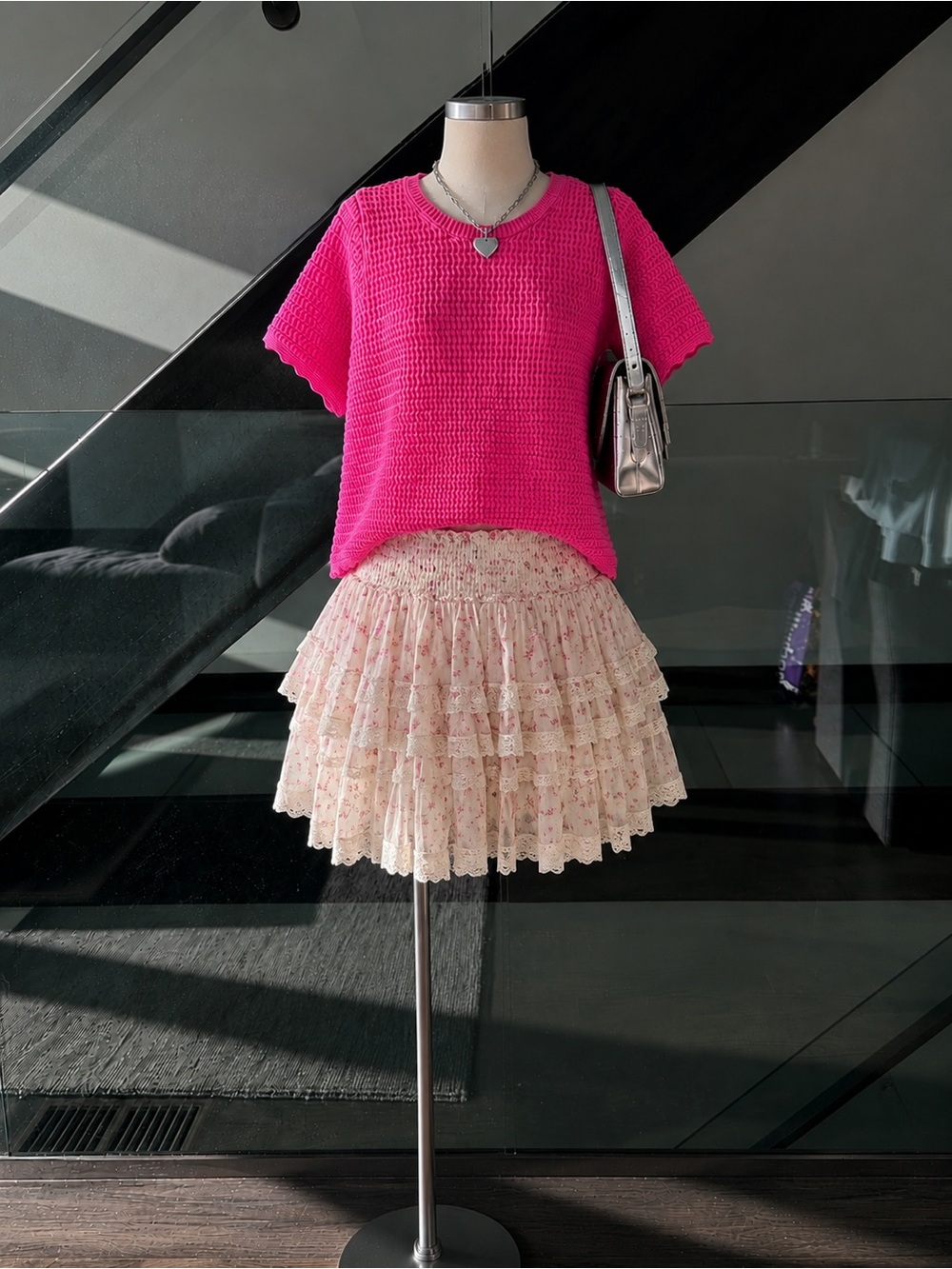 GAP Pink Textured Knit Sweater Short Sleeve Size Small